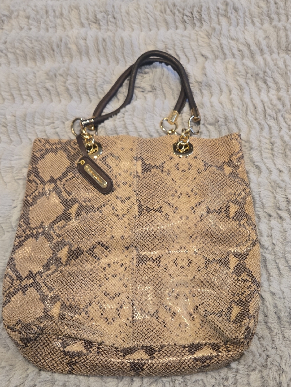 Cynthia RowleyTan/Brown Python Snakeskin Tote